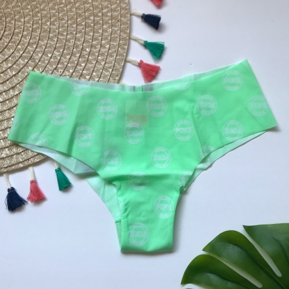 Victoria’s Secret PINK No Show Cheekster Panty Got A Mint Laurel Logo NEW - Picture 3 of 3